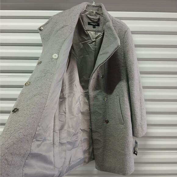 Kenneth Cole Wool Blend Wrap Coat Women Large Gray Shawl Collar Winter Cozy Chic - Picture 15 of 15